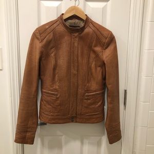 Tan Leather Jacket by Cole Haan Sz S Motto Jacket